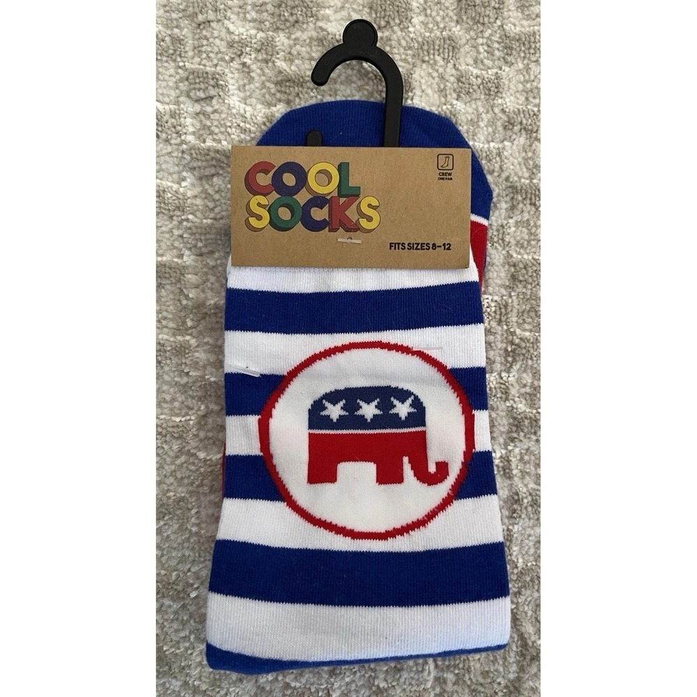 NEW! REPUBLICAN COOL SOCKS WITH ELEPHANT‎ LOGO POLITICAL 8-12 Election Red White